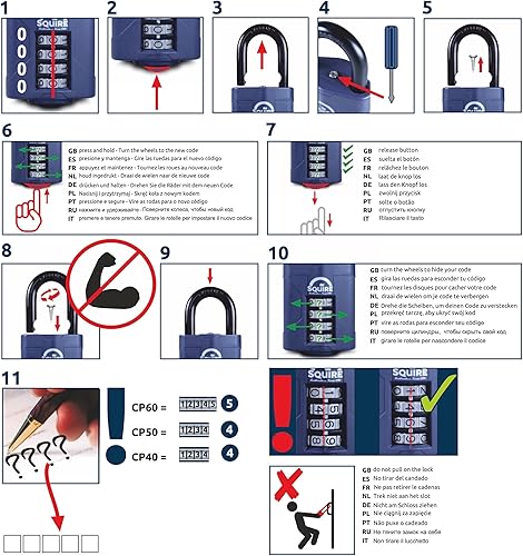 Miniatura 9 de Squire Candado resistente (CP502.5)  Grillete extra largo más resistente  Candado combinado de 4 ruedas  Acero aleado para resistencia a la