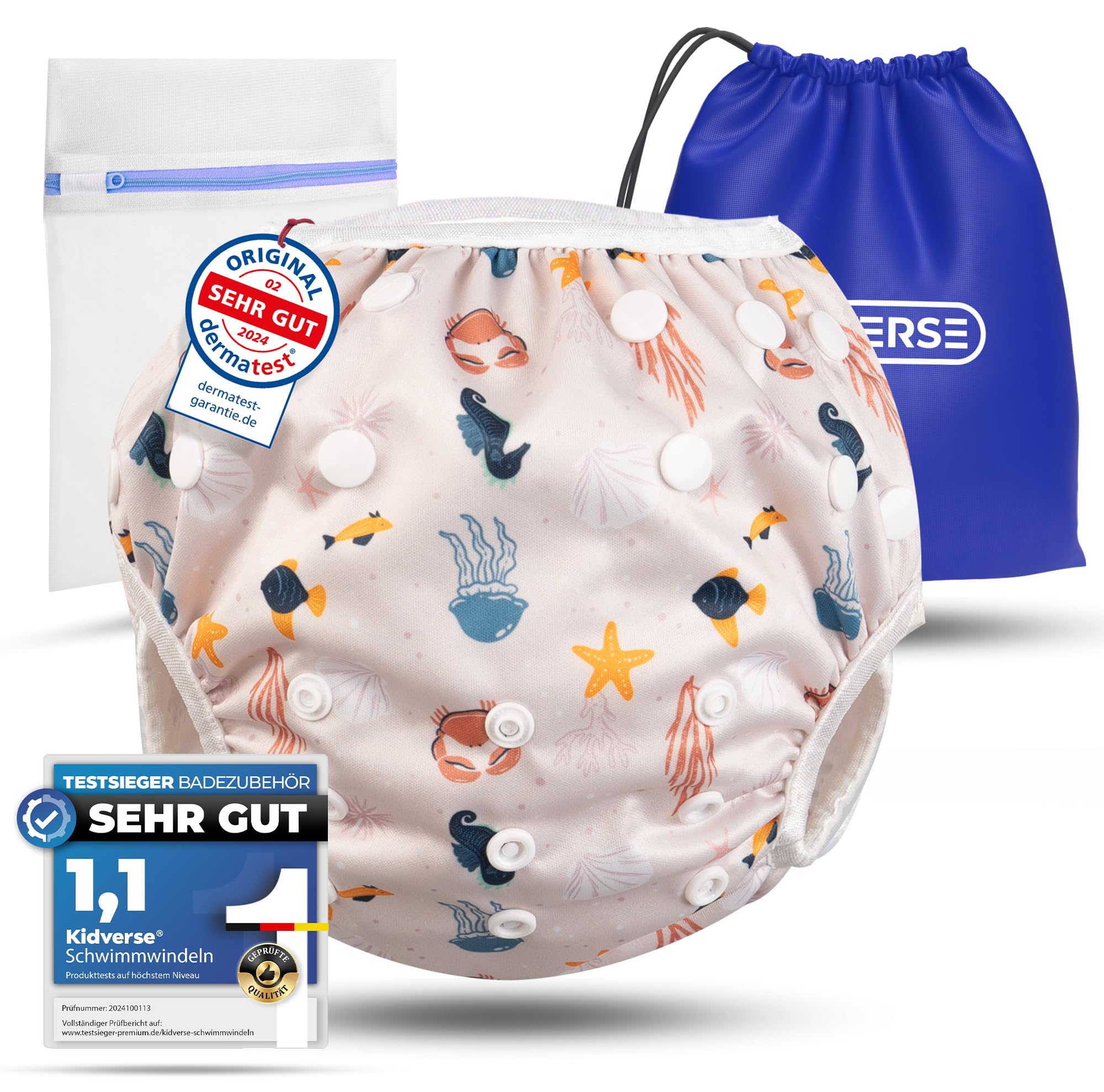 KIDVERSE Baby Swim Nappy Aged 0-3 Years - Reusable Nappies - Skin-Friendly & Highly Absorbent Swim Nappy - Baby Swimming Nappies with Pocket & Laundry Bag