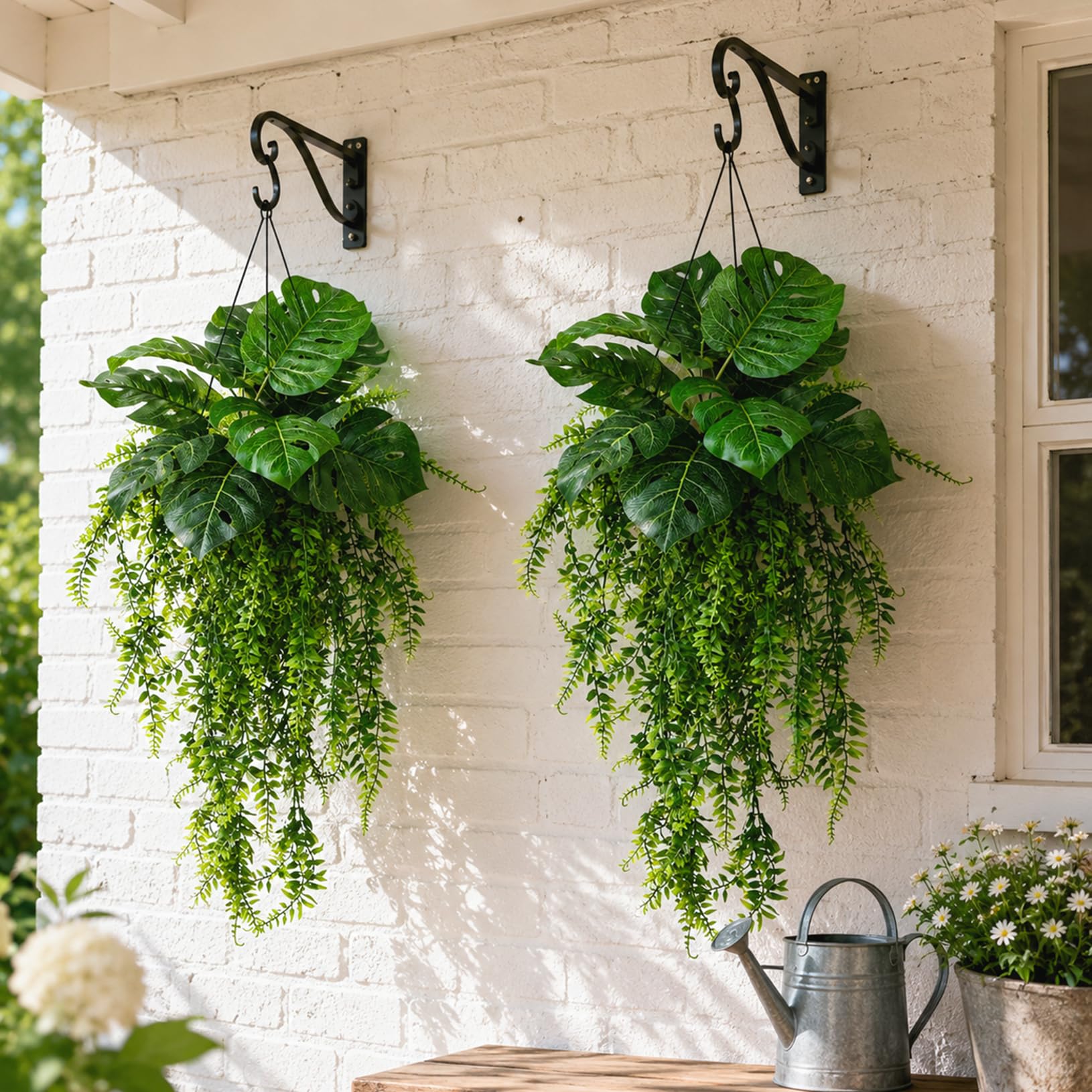 ATAVSADN Artificial Plants Hanging for Outdoors, UV Resistant Faux Greenery for Indoor Outdoor Wall Decor 2Pack,One Size
