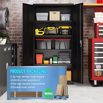 SUPEER Metal Storage Cabinet with 2 Door and 4 Adjustable Shelves,Black