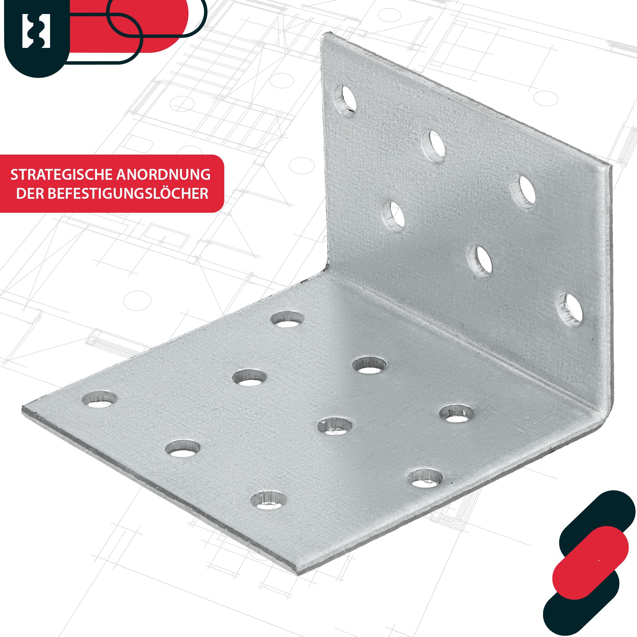 KOTARBAU Lot de 100 raccords d'angle - Équerre pour charges lourdes - 40 x 60 x 60 mm - Acier galvanisé - Équerre en acier - Stable - Durable - Connecteur de poutre - Argenté