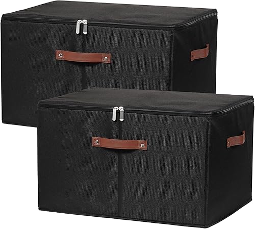 Miniatura 8 de Contenedores de almacenamiento con tapa con cremallera de tela de algodón y lino, cestas de almacenamiento con tapa, cajas plegables lavables para