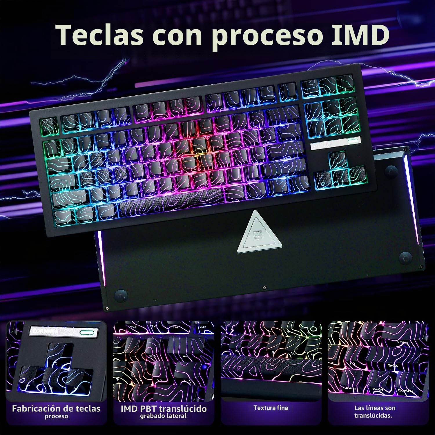 ZORNHER ZH870 Teclado para gaming inalámbrico, teclado mecánico 80% inalámbrico, negro con teclas Contour IMD PC, interruptores lineales cremosos, intercambio en caliente, iluminación RGB