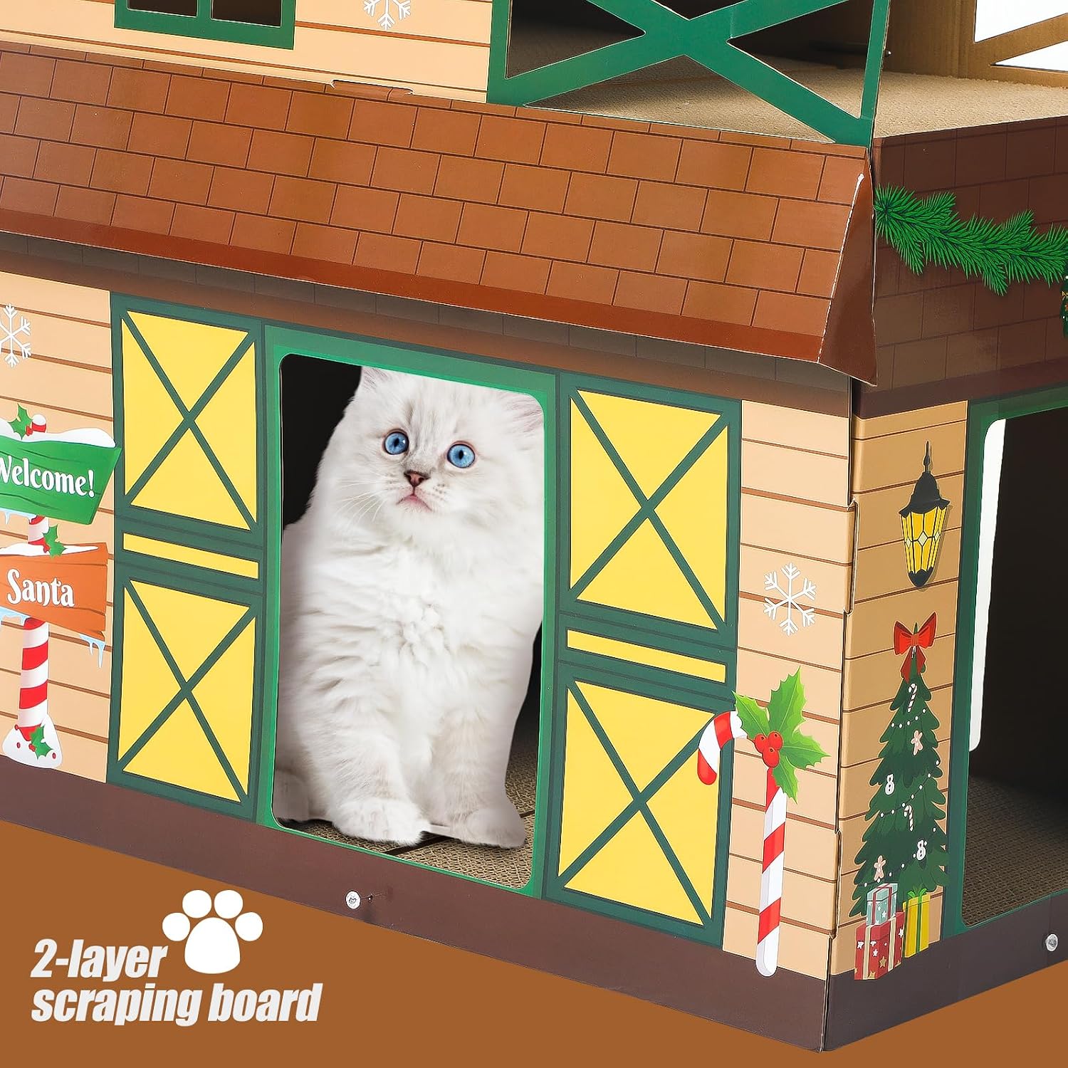 review Christmas Cardboard Cat House Cat Scratcher House with Scratching Pad Cat Scratch House Cardboard Cat Play House for Indoor Cats, Christmas Decorations