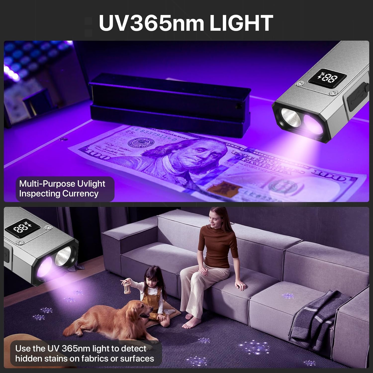 EDC Flashlight Rechargeable,1200 Lumens Ultra Bright Flat Flashlight with 9 Modes, Portable Pocket Flash Lights with UV Light,Magnetic Flash Light for Working