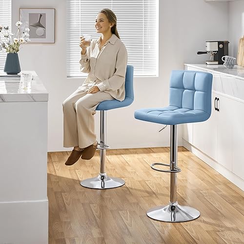 Miniatura 33 de Yaheetech Pink - Juego de 2 taburetes de bar de terciopelo ajustables, taburete giratorio moderno de altura de mostrador con base más grande para