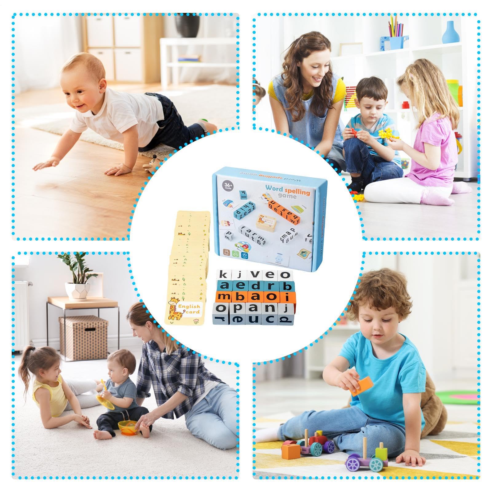 Word Spelling Games, 20 Wooden Alphabet Blocks with 54 Flash Cards, 14x12cm, Matching Letter Game for Kids, Preschool Learning Activities Toys, Educational and Engaging, for Kids — view 4