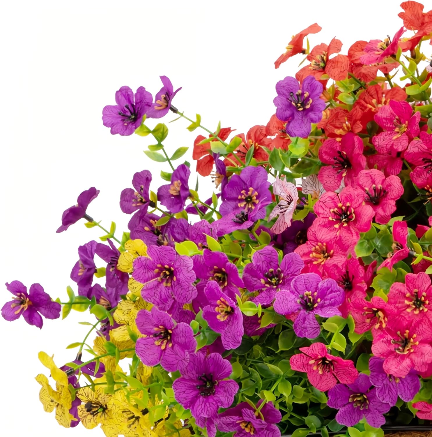 GIAUMA 18 Bundles Artificial Flowers for Outdoors UV Resistant - Realistic Silk Fake Outside Flowers Faux Plants for Outdoor Planters, Porch, Patio, Garden, Window Box Decoration (6-Color)