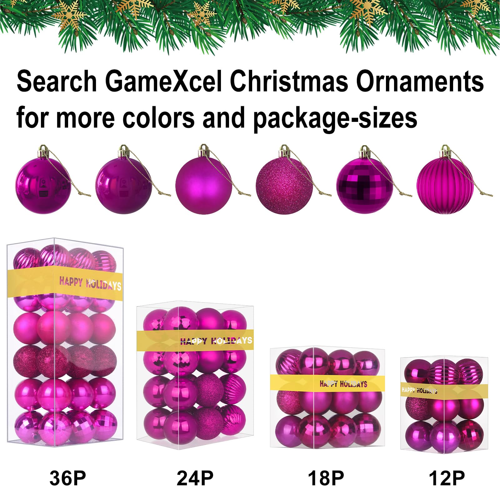 Set di 10 palline di Natale grandi, fucsia, 8,1 cm, decorazioni per albero di Natale, infrangibili, da appendere, per compleanni, Halloween, vacanze, matrimoni