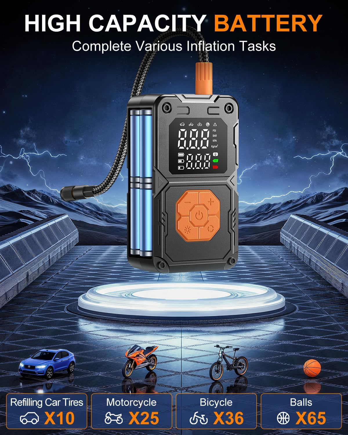 Tire Inflator Portable Air Compressor, 150PSI Cordless Air Pump for Car Tires, Bike Tire Pump with LED Light & Pressure Gauge,Portable Tire Inflator For Car Motorcycle Balls Valentines Day Gifts - Image 4