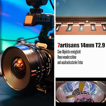 7artisans 14 mm T2.9 Full Frame 114° Wide Angle Lens Compatible with Panasonic S1 S1H S5 Leica SL SL2 Black