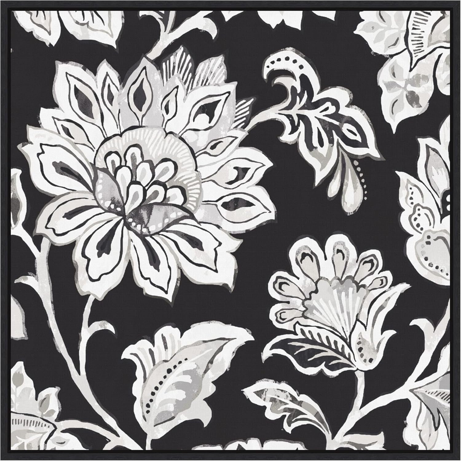 Amanti Art Framed Canvas Wall Art 30x30 Ceylon Gardens III BW by Wild Apple Portfolio, Framed Wall Art Canvas, Flowers Artwork, Modern Decor, Large Poster Painting for Living Room, Bedroom, Bathroom,