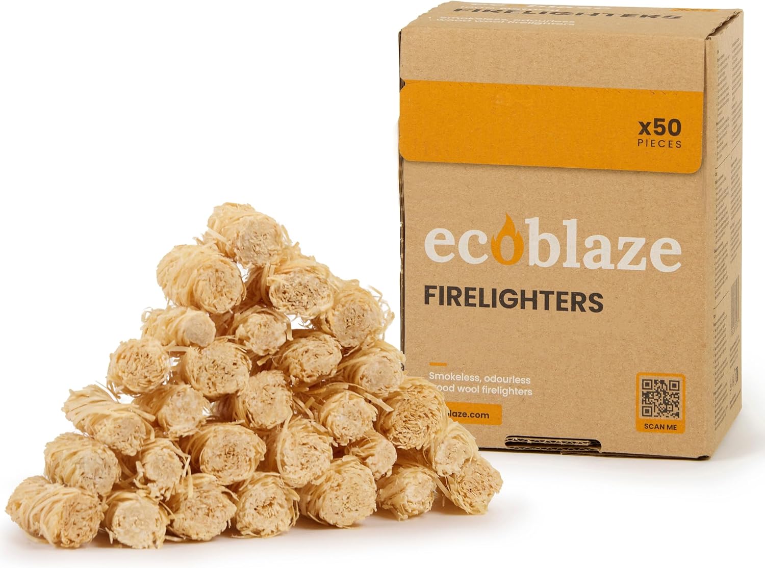 Ecoblaze Natural 50 Firelighters Fire Lighters for BBQ, Pizza Oven, Fire Pits Wood Wool Fire