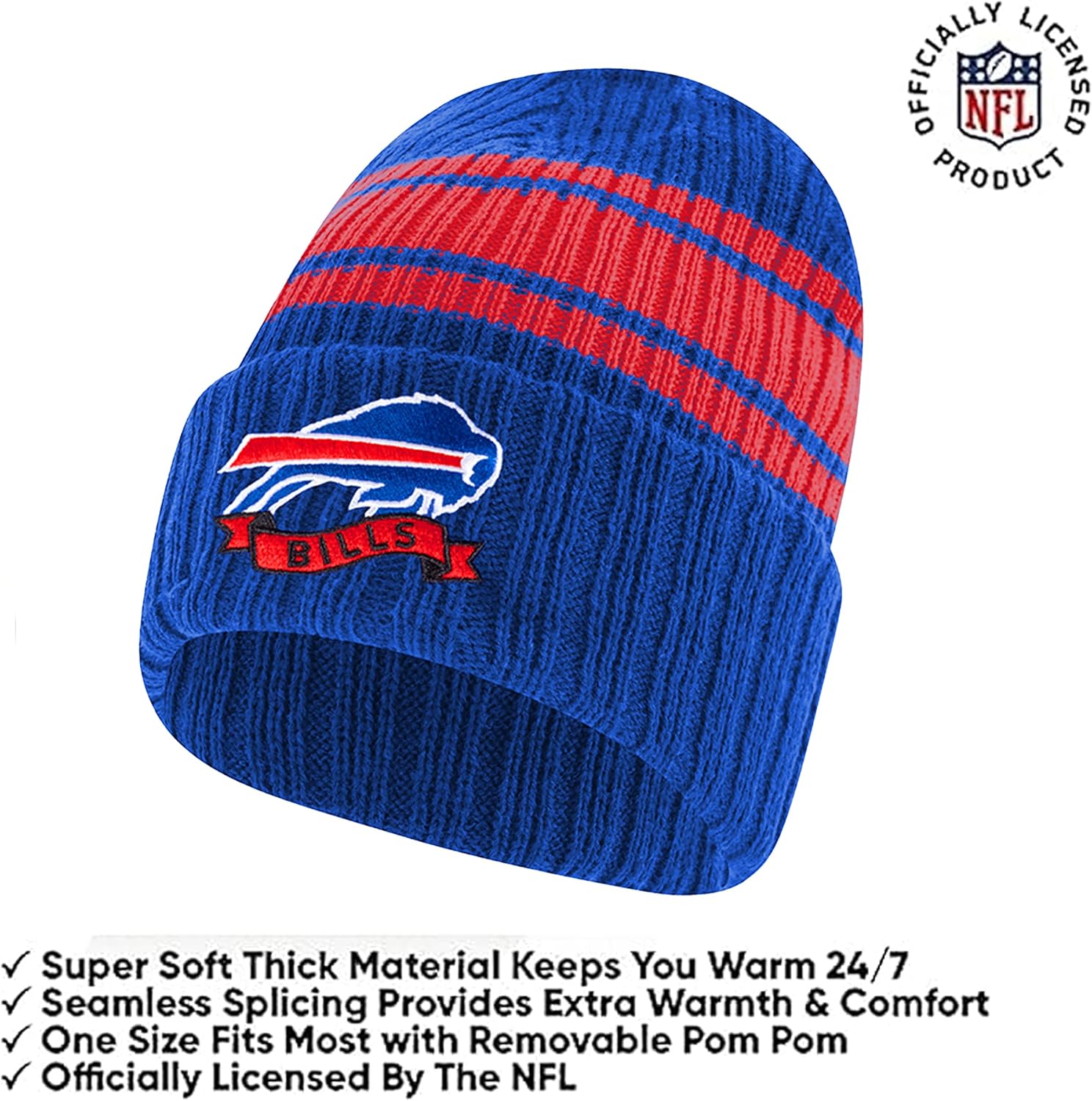 Ultra Game Youth NFL Official Super Soft Team Stripe Winter Beanie Knit Hat with Warm Touch Screen Gloves - Image 2