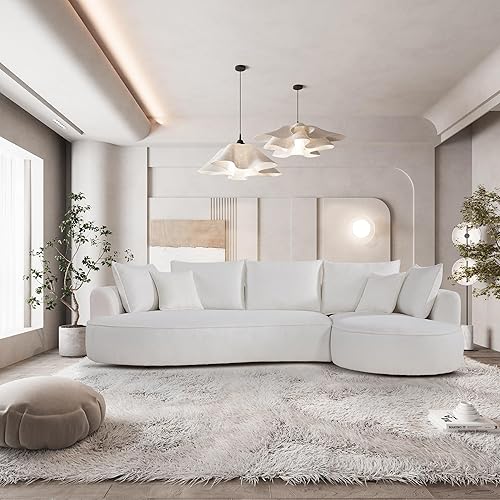 122.83" Modern Luxury Modular Sectional Sofa with Chaise Lounge and Pillows,Upholstery Teddy Fabric Cloud Curved Sofá,4-Seat L-Shaped Corner Couch for Living Room