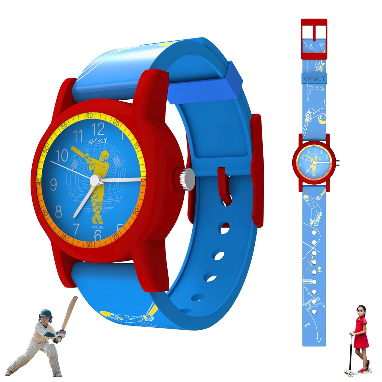 SPIKY Analog Kids Watch | Sports Theme Floral Printed Dial & Strap | Unbreakable TPU Strap | 30M Water Resistant, Fun & Stylish Watch | Best Birthday Gift for Boy and Girls | Suitable for 2 to 8 Years
