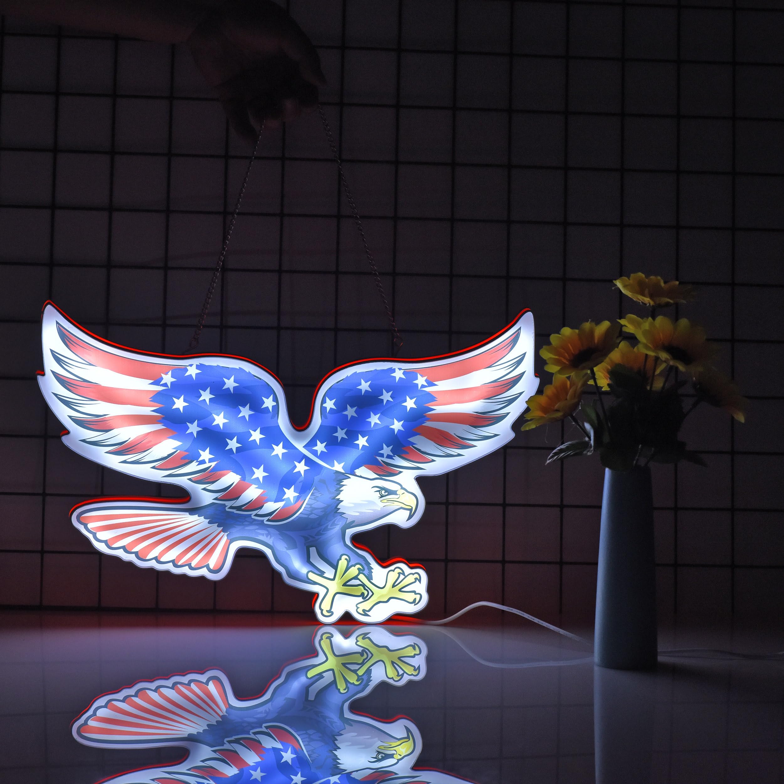 USA American Eagle Flag Neon Light Box Wall Décor Dimmable LED