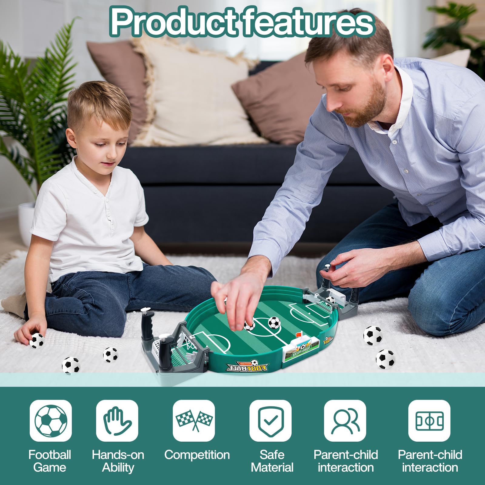 Mini Juego de Fútbol 8 Bolas, Futbolin Futbolines para Niños, Juegos de Mesa de Fútbol, Rompecabezas Juguete Interactivo Entre Padres e Hijos para Ninos