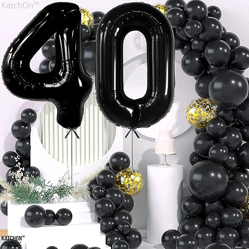 Miniatura 8 de KatchOn, Globos negros gigantes del número 40 de 40 pulgadas de 40 pulgadas Globos de 40 cumpleaños para hombres, decoraciones de cumpleaños de 40