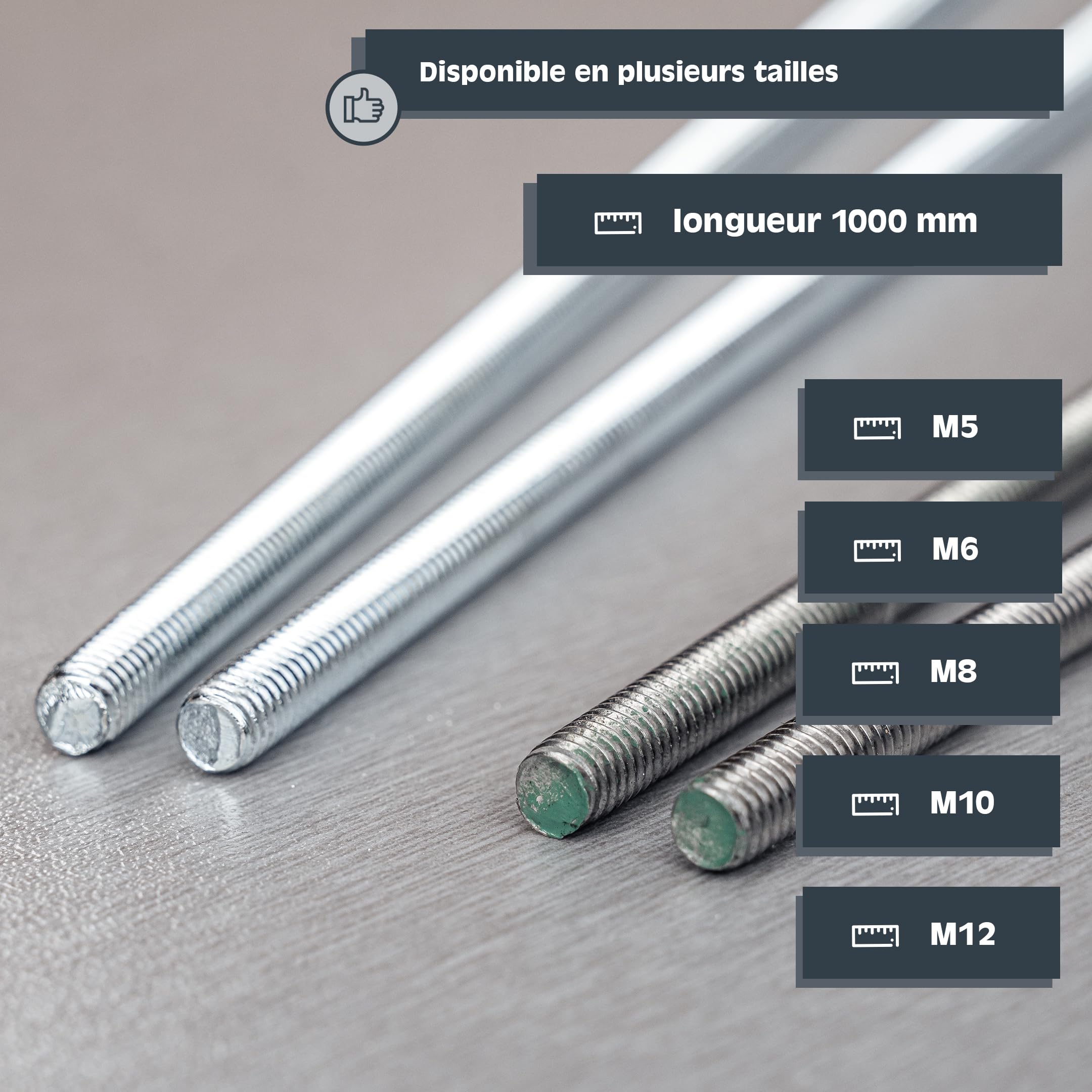 HELPMATE – Tige filetée M8 x 1000 mm en acier galvanisé – Lot de 20 tiges filetées avec filetage métrique complet – Tige filetée avec classe de résistance 4.8, DIN 976