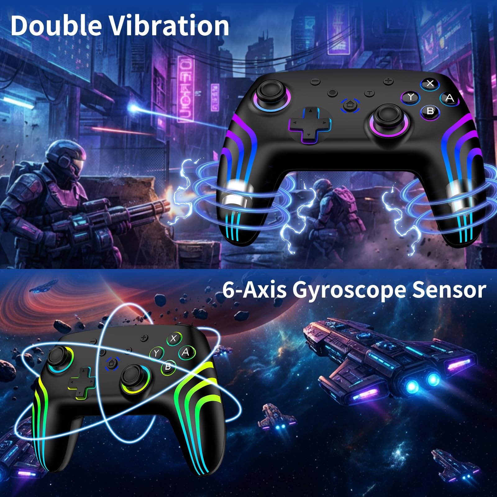 Mandos para Switch 2 (2 unidades) con estación de carga, mandos para Switch 2/Switch/Lite/OLED/PC, mandos Pro para Switch con RGB/activación/eje giroscópico/doble vibración/turbo/captura de pantalla