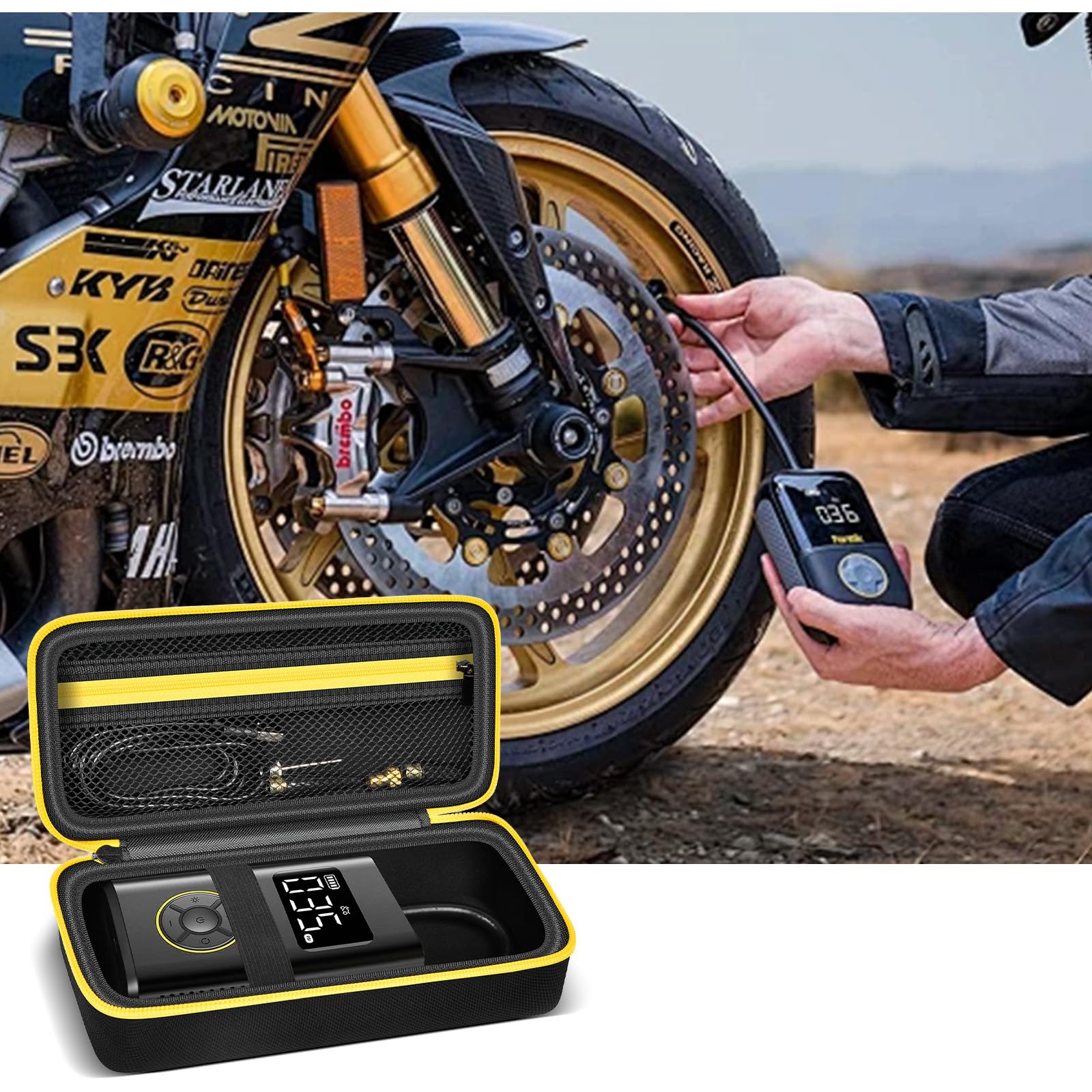 Gehäuse kompatibel mit Fanttik X9 Pro tragbaren Reifenablaser für Motorrad, auch für Xiaomi elektrischen Luftkompressor 2 / 1S, Inflate Bike Pump Box Halten Luftrohr(nur Tasche)
