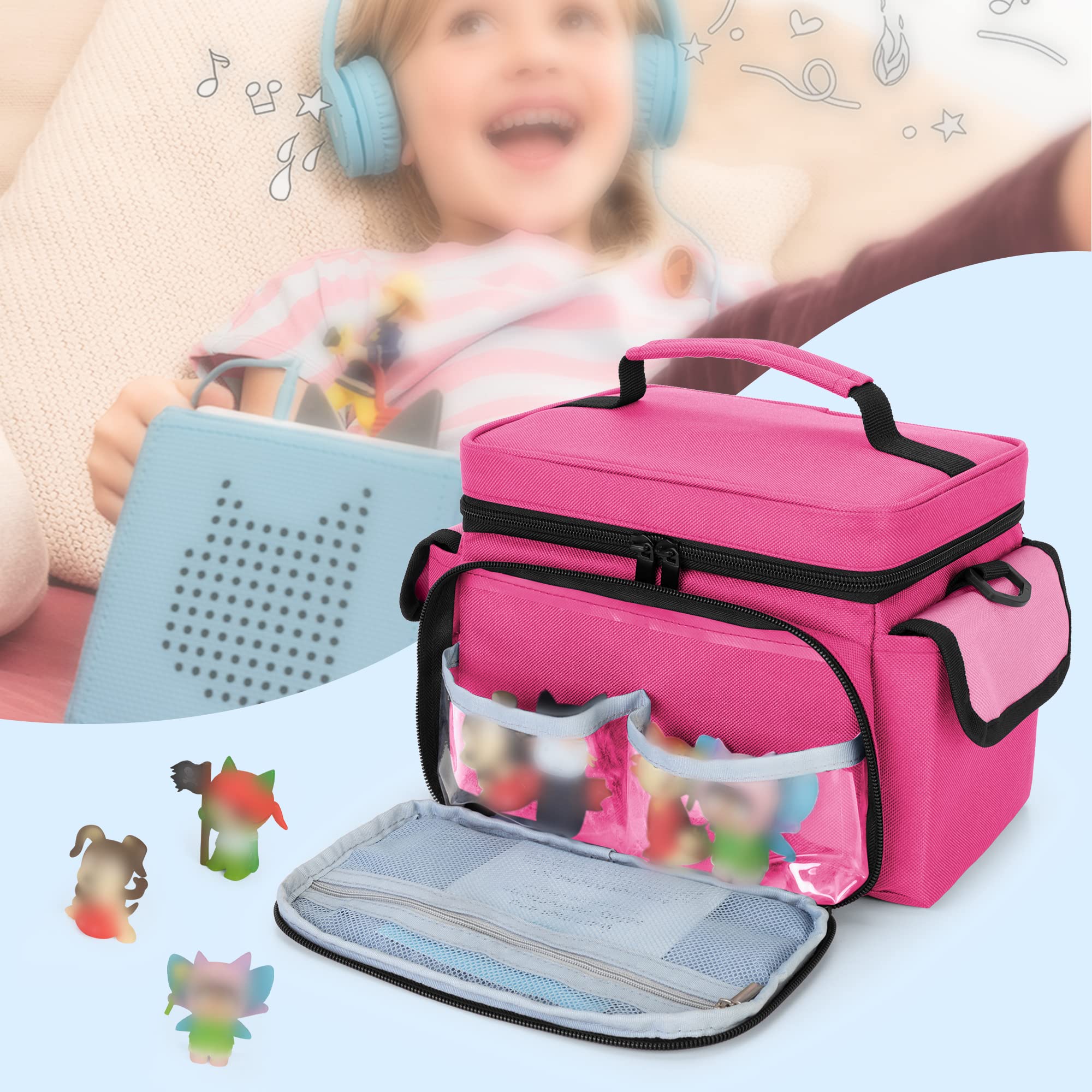 LoDrid Custodia Compatibile con Toniebox 2/1, Borsa Portatile per Lettore Audio Starter Set con Manico e Tracolla per Organizer per Accessori, Rosa Rossa, Solo Borsa (design brevettato)