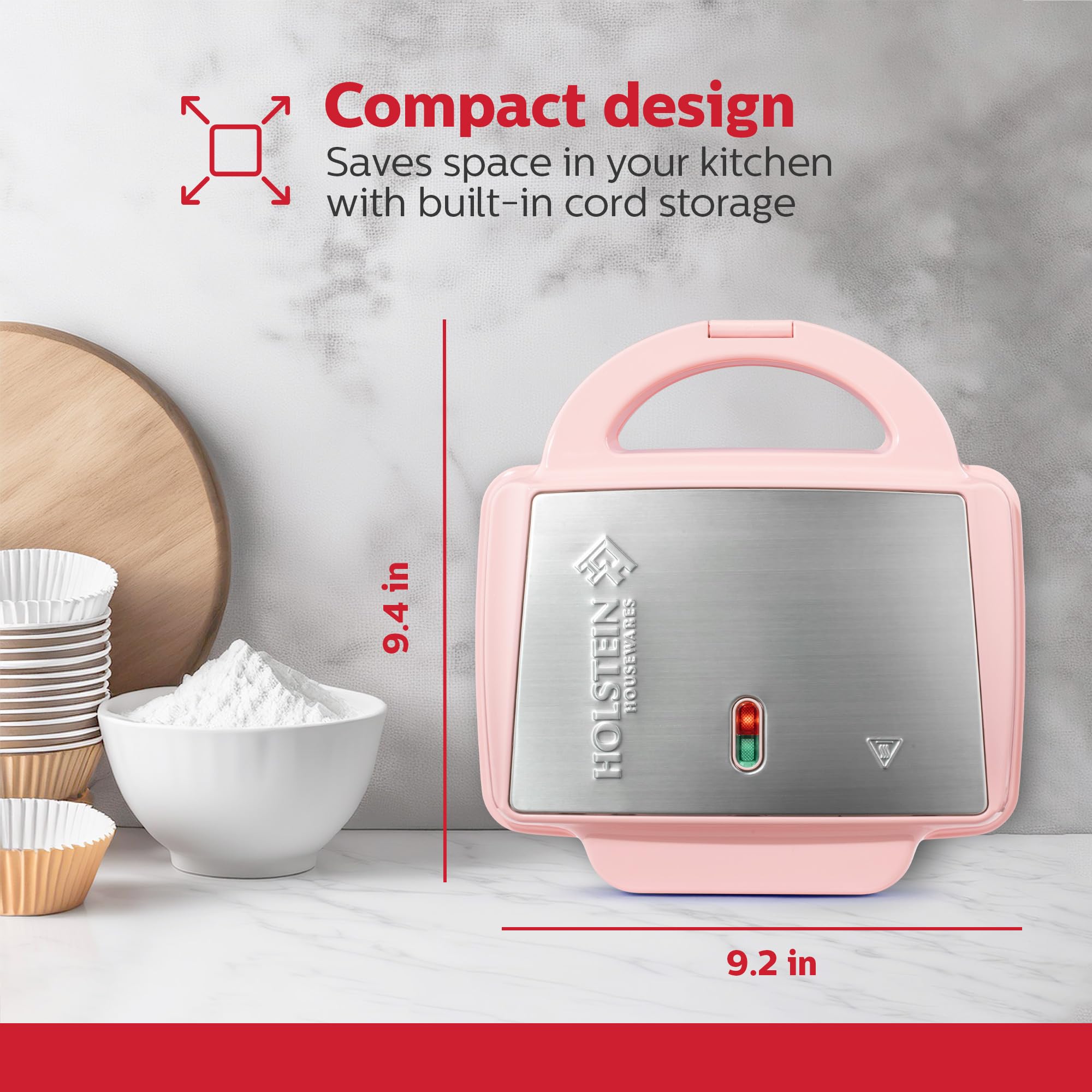 Holstein Housewares 6-pak elektrycznych nieprzywierających różowych maszyn do pieczenia - piecze 6 babeczek, babeczek, kubków do pizzy, bułek cynamonowych - idealne na prezenty, urodziny, święta lub