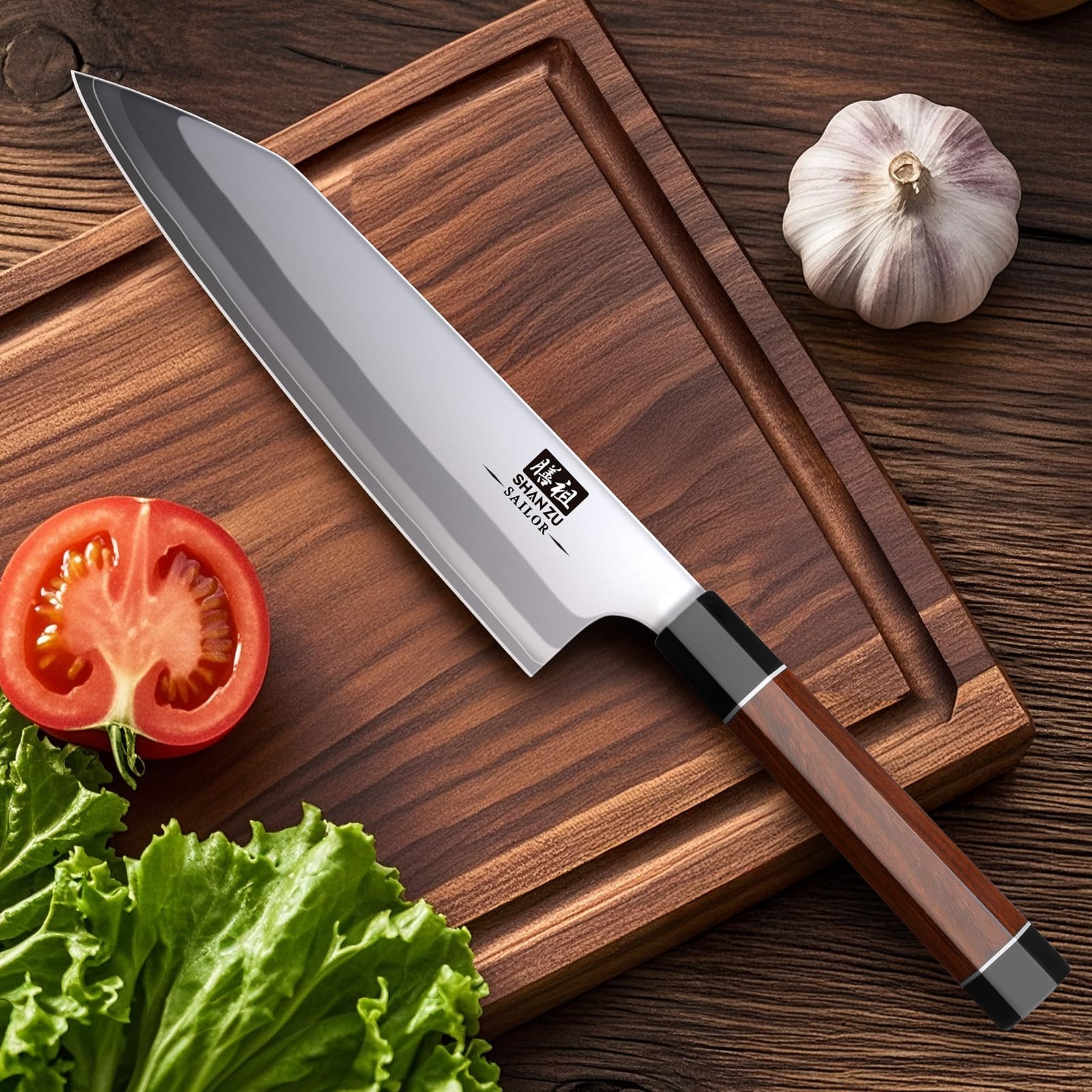 SHAN ZU 8 Inch Japanese Chef Knife, 9 Layers 10Cr15MoV High Carbon Steel — Amazon image 6