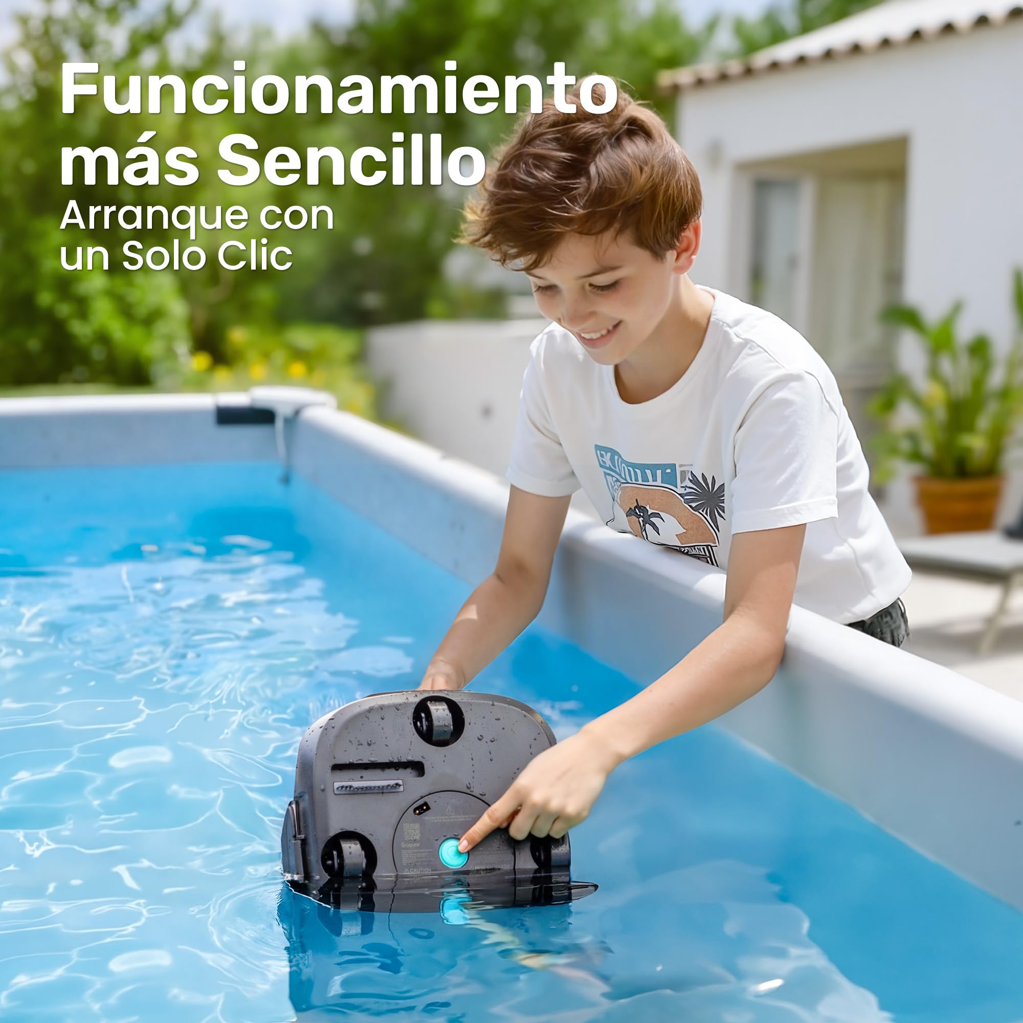 Gosvor Robot Limpiafondos Piscina Automático,con Filtración de 180μm,con 90 Minutos de Autonomía,Tiene Autoaparcamiento,para Piscinas de 80m² sobre el Suelo y Subterráneas Planas,Gris