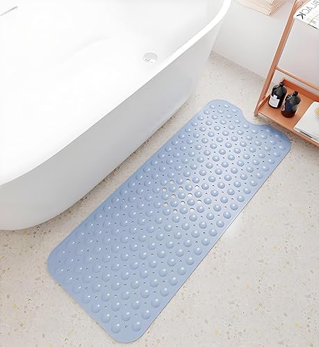 Miniatura 7 de Tapete de ducha antideslizante extra largo de 39.3 x 15.5 pulgadas, lavable a máquina con agujeros de drenaje, ventosas para suelo de baño, tapete