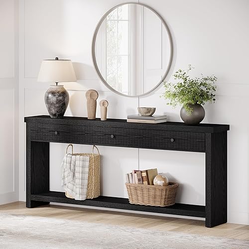 Miniatura 3 de Tribesigns Mesa consola de sofá de 70.9 pulgadas con 3 cajones, mesa de entrada extra larga con estantes de almacenamiento abiertos, mesa de sofá de