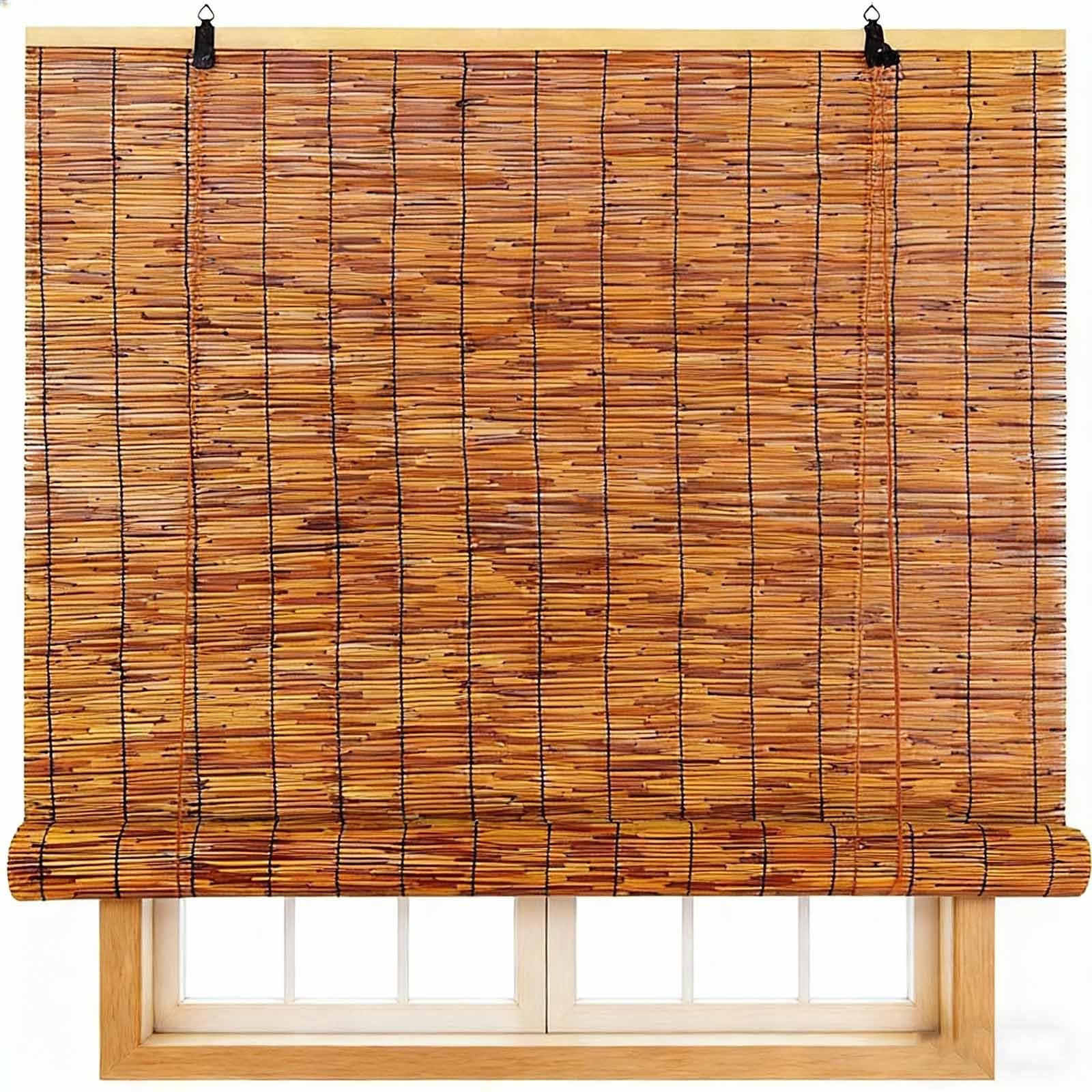 Natural Bamboo Roller Blinds, Hand-Woven Retro Bamboo Shades, Blackout Roman Blinds for Indoor Outdoor Garden Patio, Sun Shade & Privacy Protection, Customizable