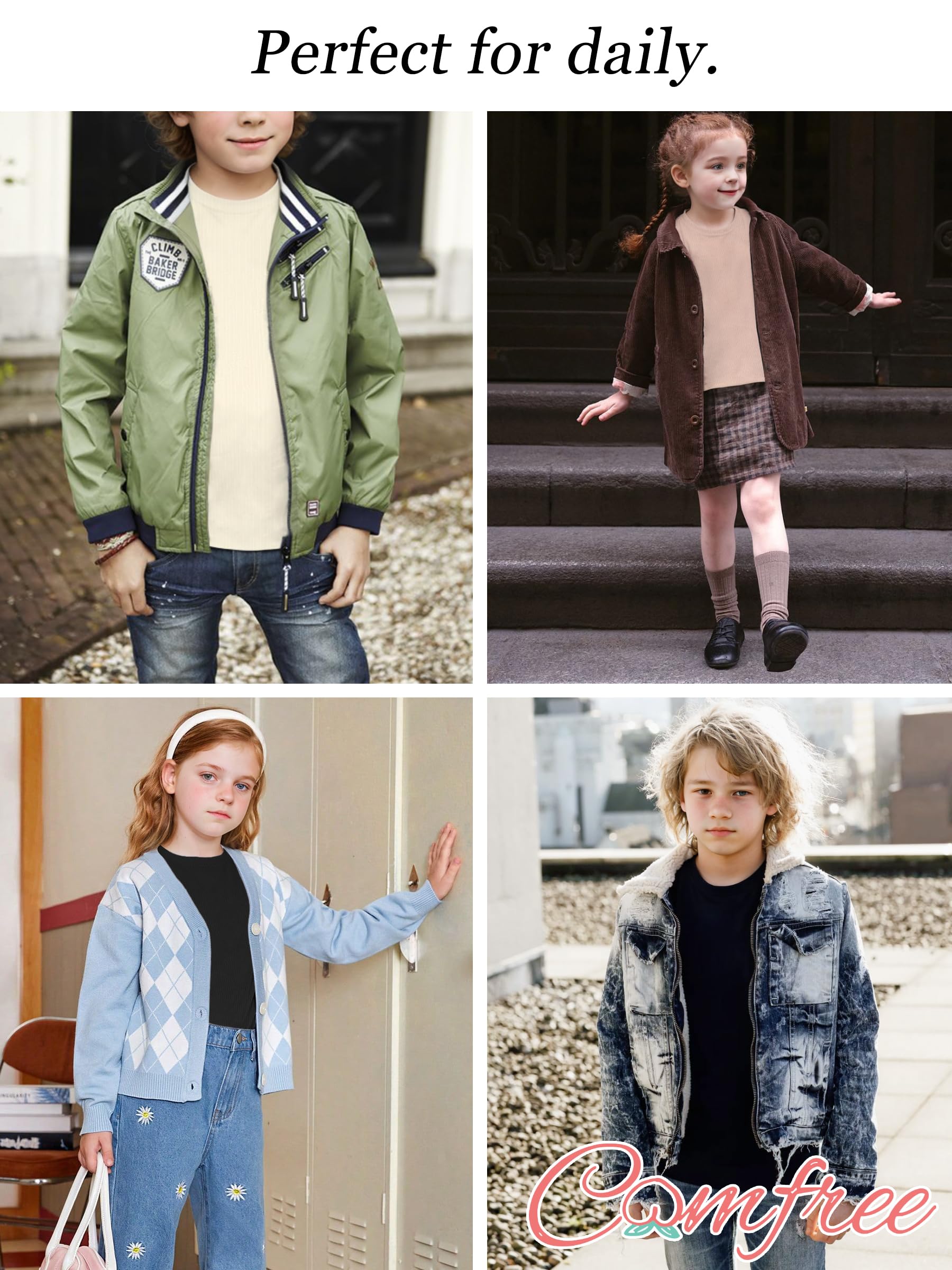 COMFREE Camiseta térmica de manga larga para niños de manga larga cálida para adolescentes y niñas de forro polar, ropa interior térmica, ropa interior funcional