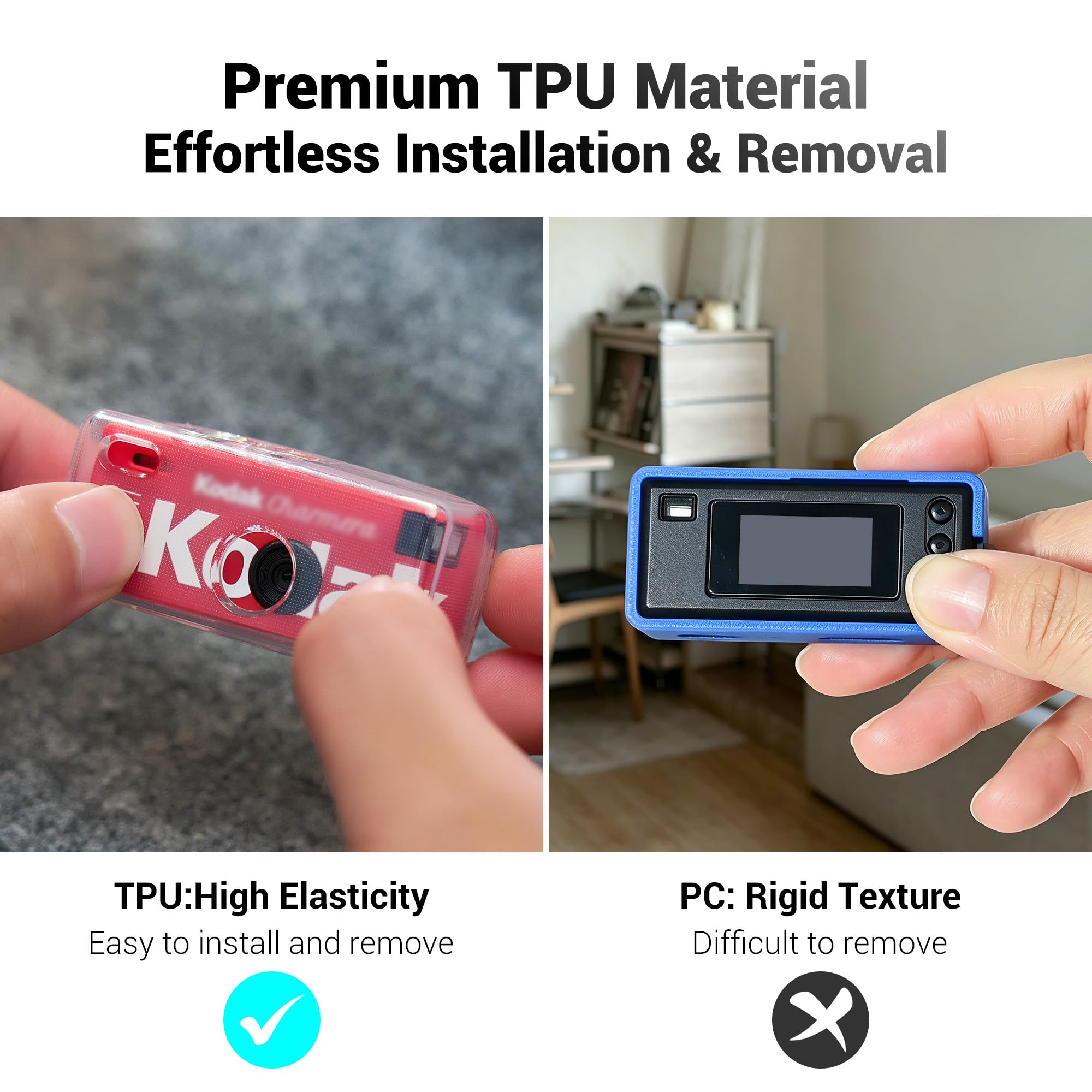 Kiorafoto TPU-Hülle für Kodak CHARMERA Schlüsselanhänger-Digitalkamera | stoßfeste und kratzfeste Schutzhülle mit 2 Stück LAR-Displayschutzfolien mit geringer Reflexion und Montagewerkzeug
