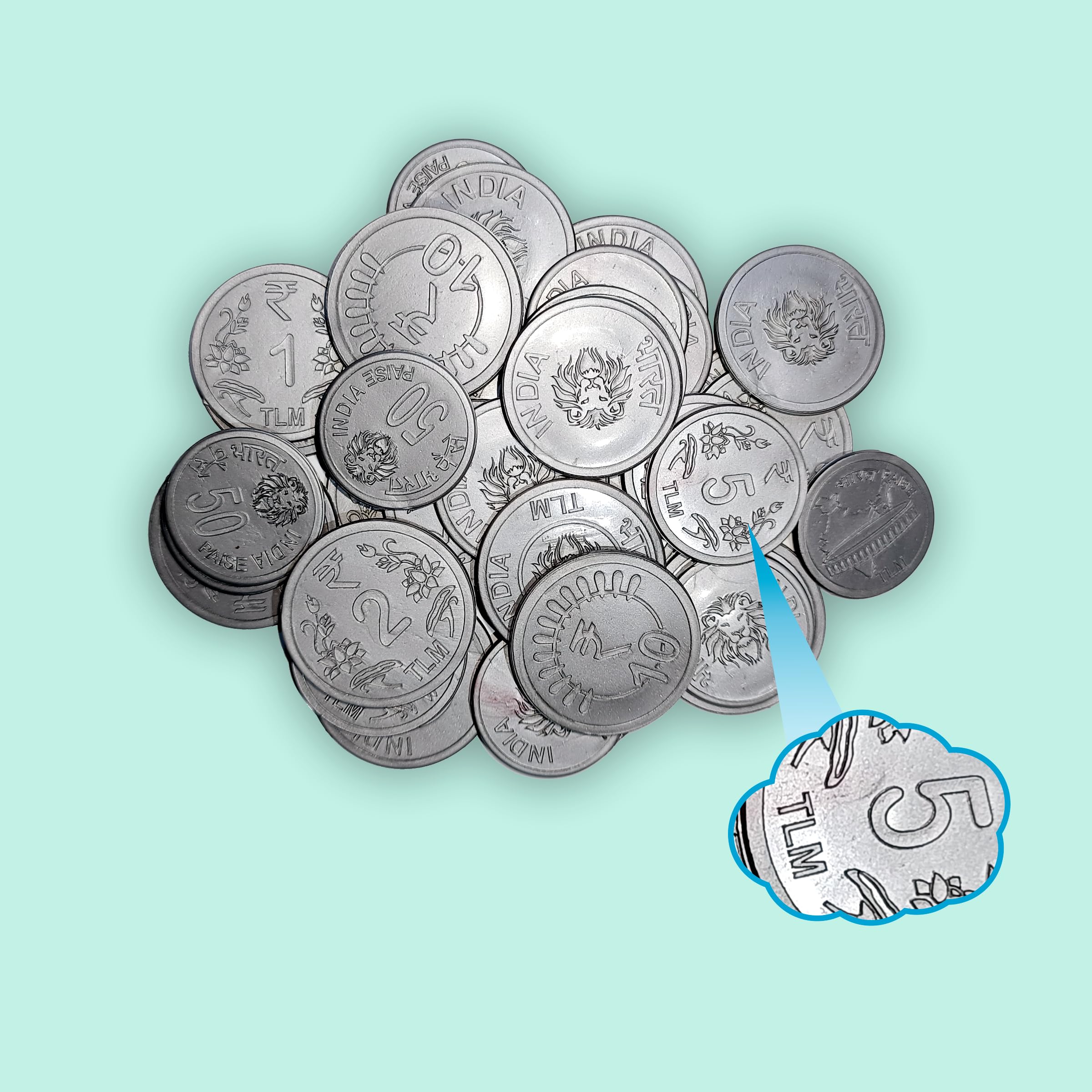 Edulearnable Dummy Currency Coins Real Looking Plastic Fake Prop Pretend  Money Kids Learning Teachers Kit - Learn Counting Skills, Play Games  Educational Toys - Varying Size (50p 1 2 5 and 10) 58pcs : Amazon.in:  Office Products