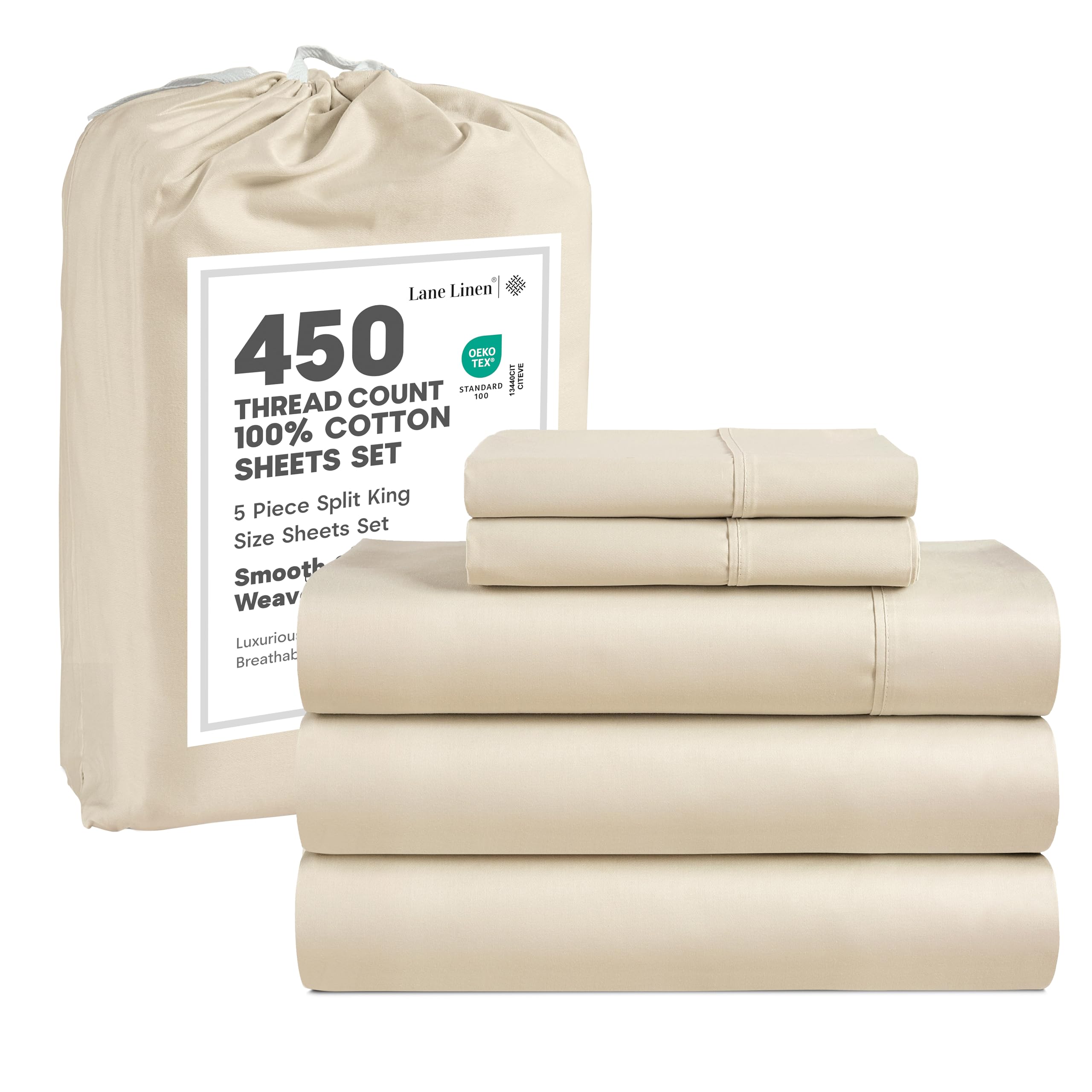 Lane Linen 100% Cotton Bed Sheets – 450 Thread Count Cooling Sheets Queen, Durable Daily Use Bedding, Value Comfort for Nightly Rest, Hotel Sateen Finish, Snug Fit 15" Deep Pocket Fitted Sheet – Taupe — view 34