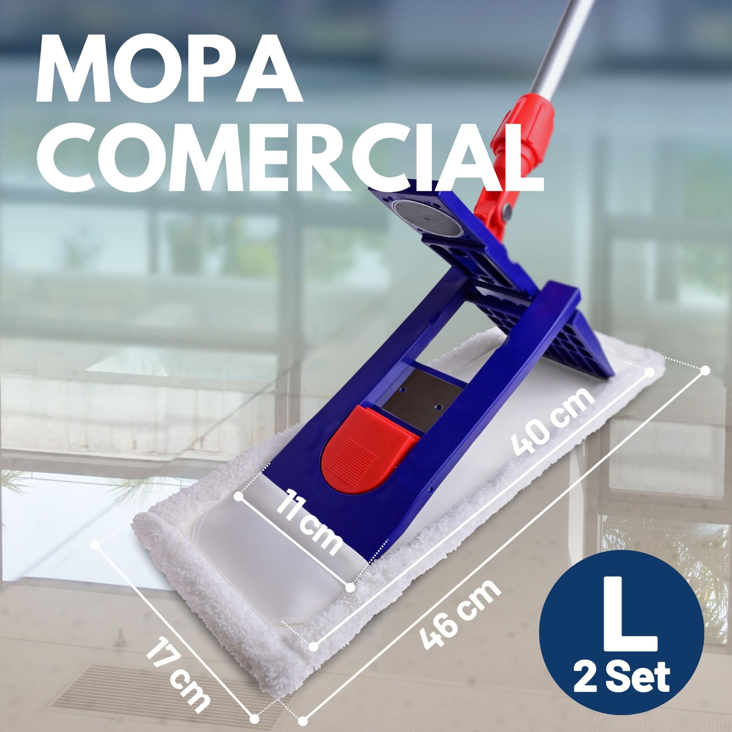 SONTY Mopa Profesional 40 cm Pack 2 – Mopa con Soporte magnético, bayetas Microfibra 40 cm & Mangos telescópicos Aluminio | para Limpieza Profesional, hostelería & Suelos Duros
