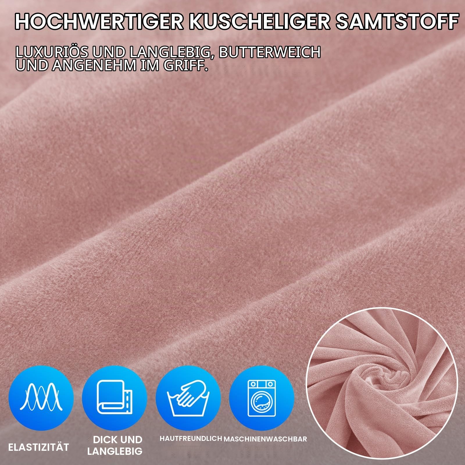 Samt Sofa Überzug 3 Sitzer, Sofabezug Elastische, Couch Überzug Haustier Katze Hunde, Universal Sofa Cover Moderne, Sofahusse Mit Armlehnen, Sofaschoner rutschfest, Rosa