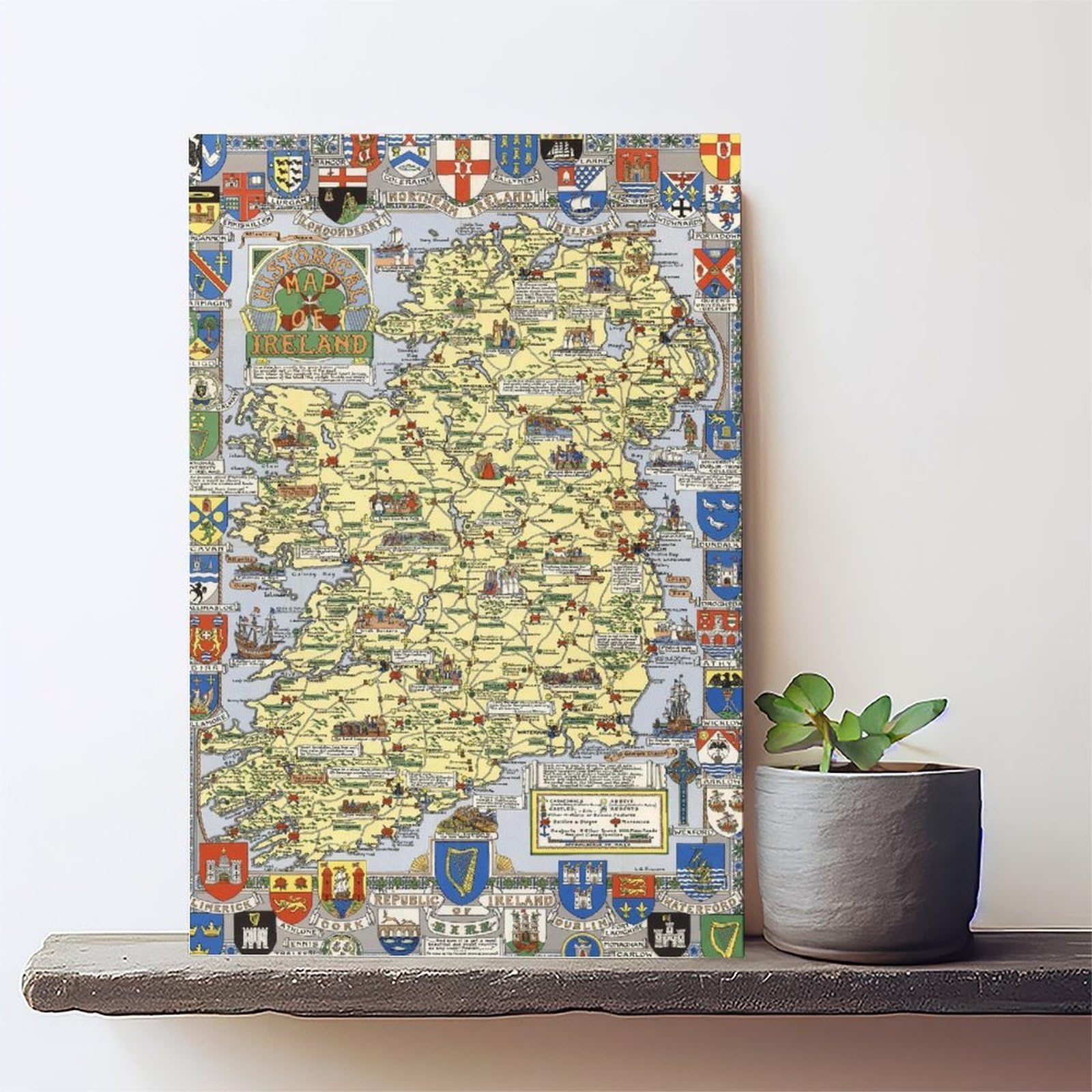 Mapa histórico de la historia de Irlanda, póster artístico de mapa irlandés y arte de pared, marco moderno para decoración de dormitorio familiar, 30 x 45 cm