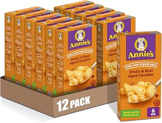 Annie's Shells & Real Aged Cheddar Mac & Cheese, Organic Pasta, Real Cheese, 6oz (12 Pack) - Creamy Family Favorite