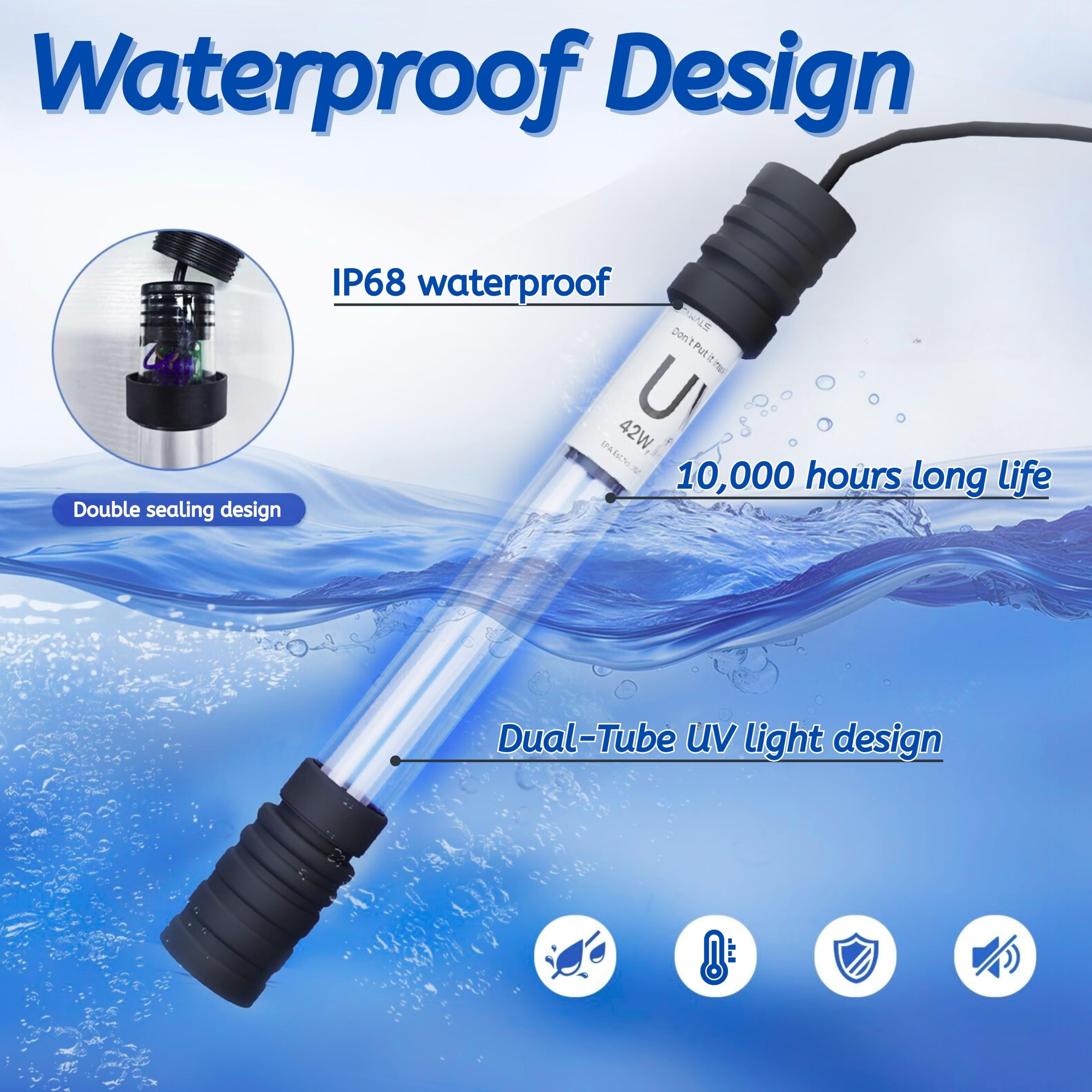 Luce UV per laghetto per acquario, chiarificatore UV per laghetto da 100-2000 galloni, filtro UV per laghetto koi, spa, grande acquario con luce UV, per controllo delle alghe e stagni