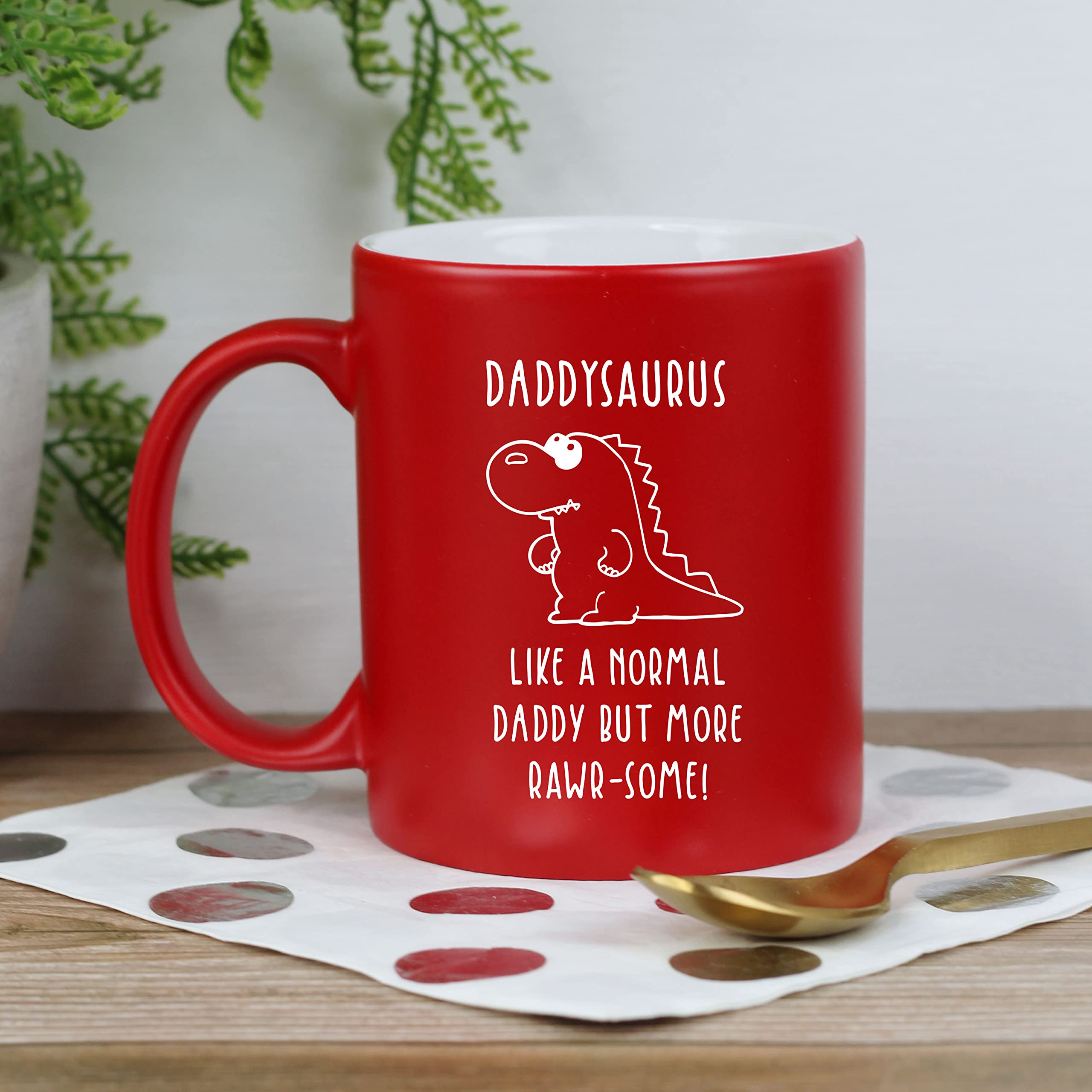 eBuyGB Daddysaurus Mug, Daddy Mug, Dinosaur Mug, Engraved Bright Matt Red Coffee Mug, Father's Day Gift, Dad Birthday Gift, Funny Mug Present