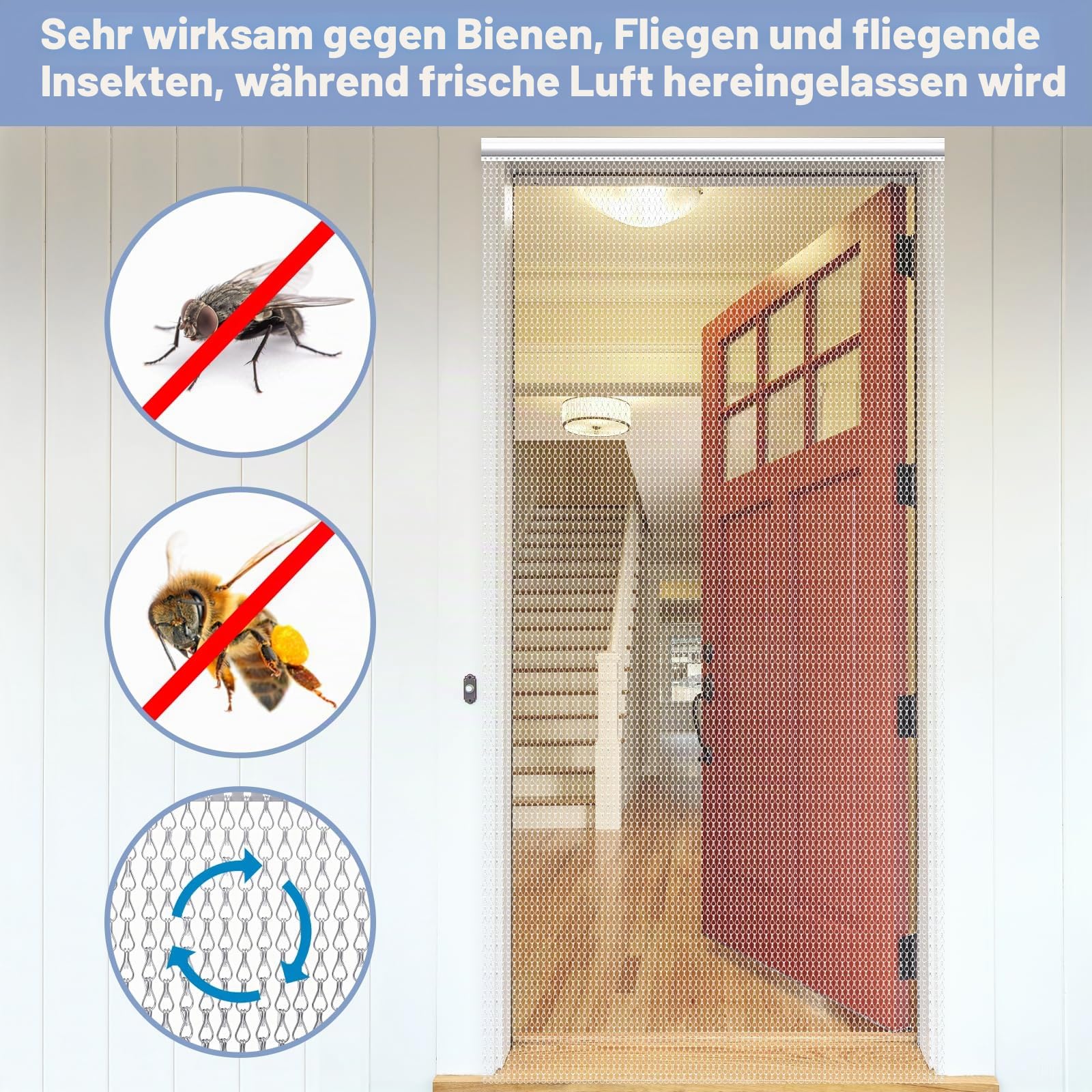 VerRich Kettenvorhang, 100 * 200 cm Aluminium Tür Fliegengitter Silber Metall Fliegenvorhang Insektenschutz Schädlingsbekämpfung
