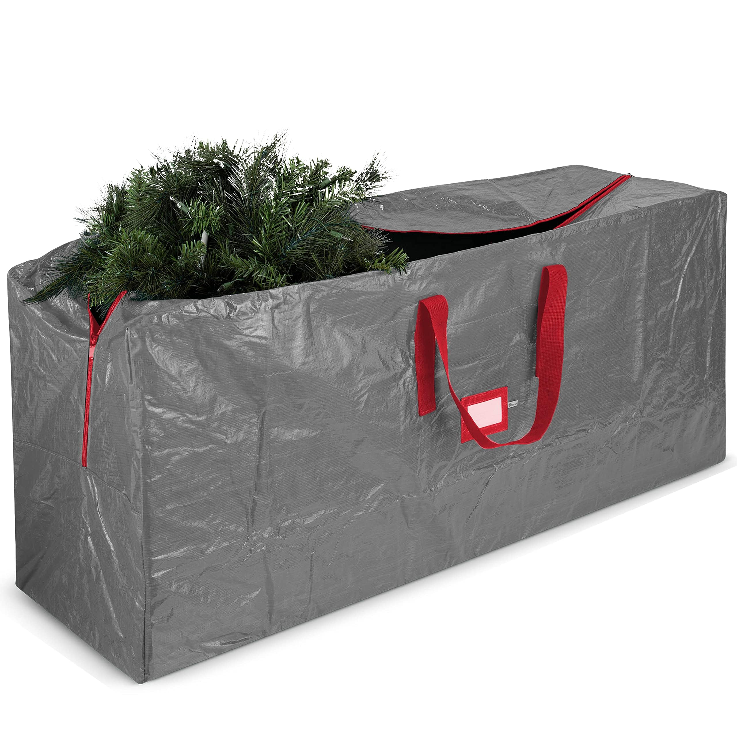Christmas Tree Storage Bag - Fits 9 Ft Artificial Trees - Plastic, Waterproof - Strong, Durable Handles - Labeling Card Slot - Gray
