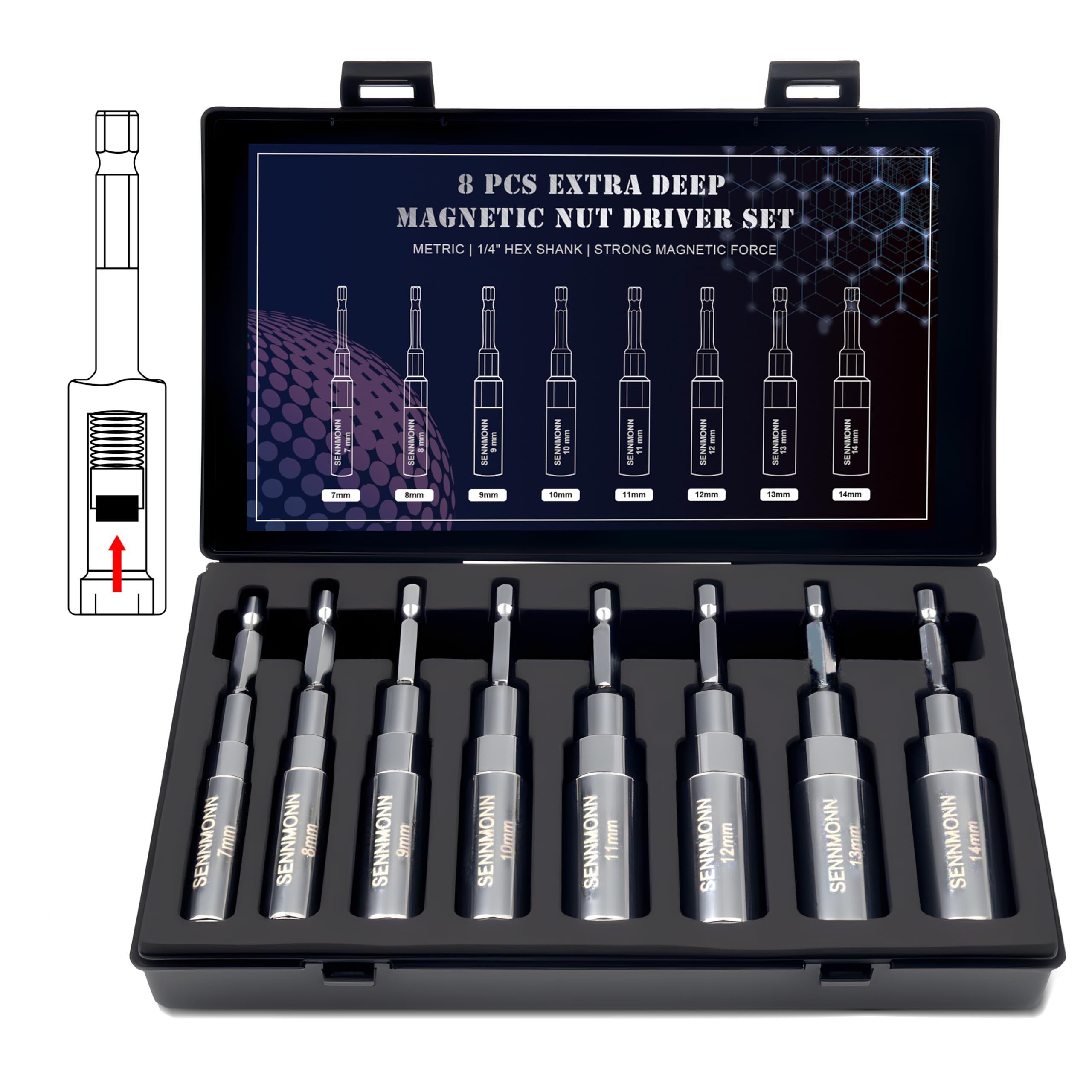 Dip ストレングスナー 多色セット SENNMONN Extra Deep Magnetic Nut Driver Set, 8 PCS Adjustable Deep