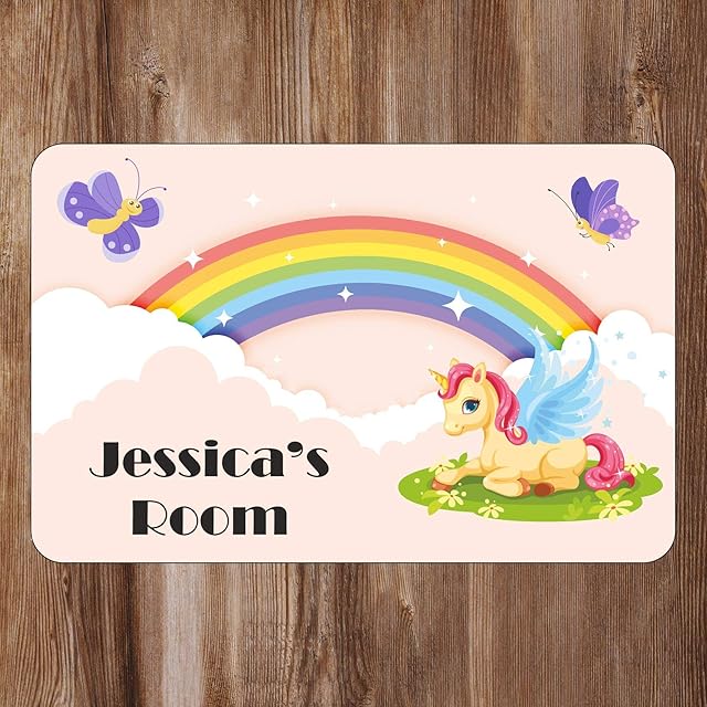 Unicorn and Rainbow Kids Bedroom Door Sign Personalised For You - Any Name! Door Plaque,Girls/Boys,Nursery,Decor,Kids Room,Animals