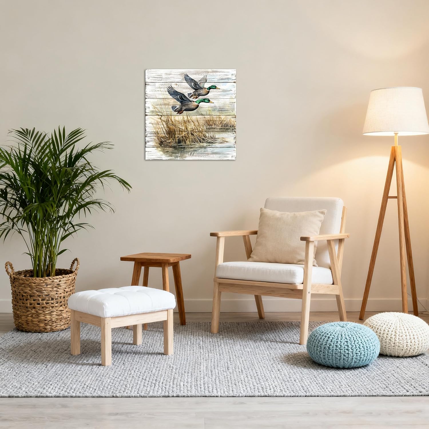 Framed Mallard Duck Wall Art 16x16 Inch Two Ducks Flying Over Marsh Canvas Print Rustic Wildlife Nature Scene Artwork for Living Room Office Home Decor