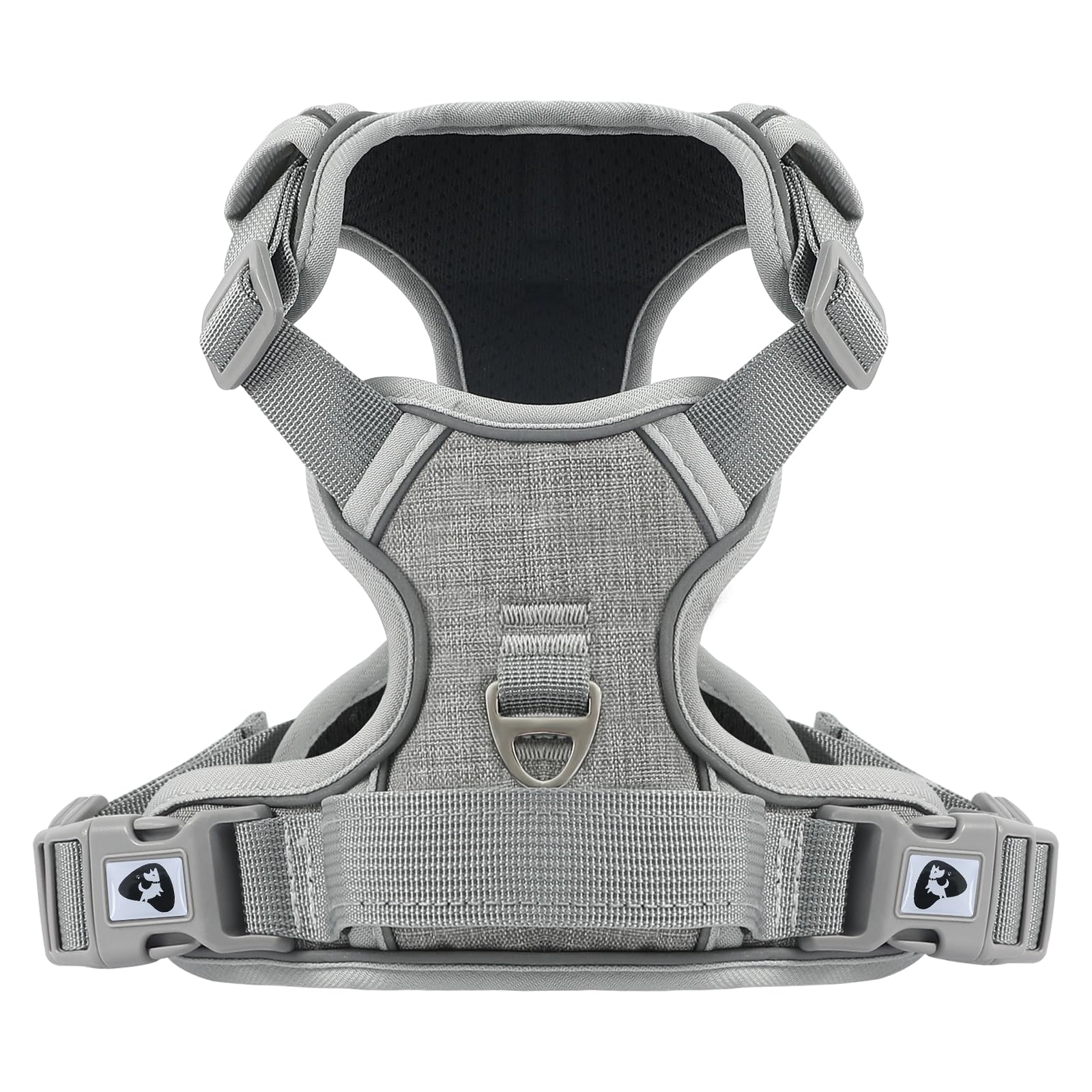 COMSLE Pettorina Cane Taglia Grande Media Piccola, Pettorina Cane ad h Riflettente, Pettorina Anti Tiro per Cani Regolabile con Doppio Anello, Imbracatura Cani Traspirante, Grigio, M