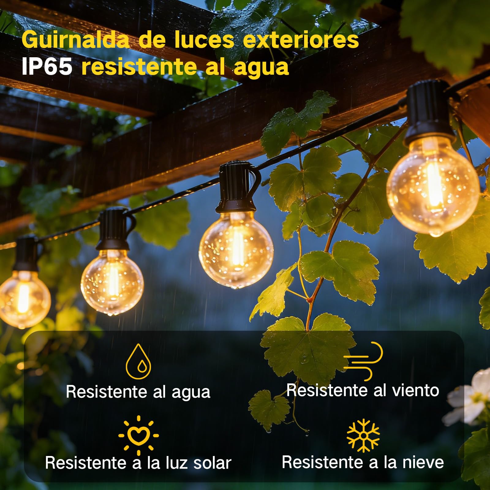 Guirnalda Luces Exterior Enchufe, 45M 147.6FT G40 con 55+2 Bombillas Exterior Guirnalda, Impermeable Regulable Luces LED Exterior Jardin para Patio, Fiesta, Café,Terraza decoracion